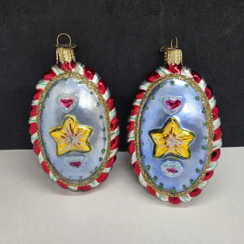 Set Of 2 Old World Christmas Colorful Oval Gingerbread Ornaments - Picture 3 of 5